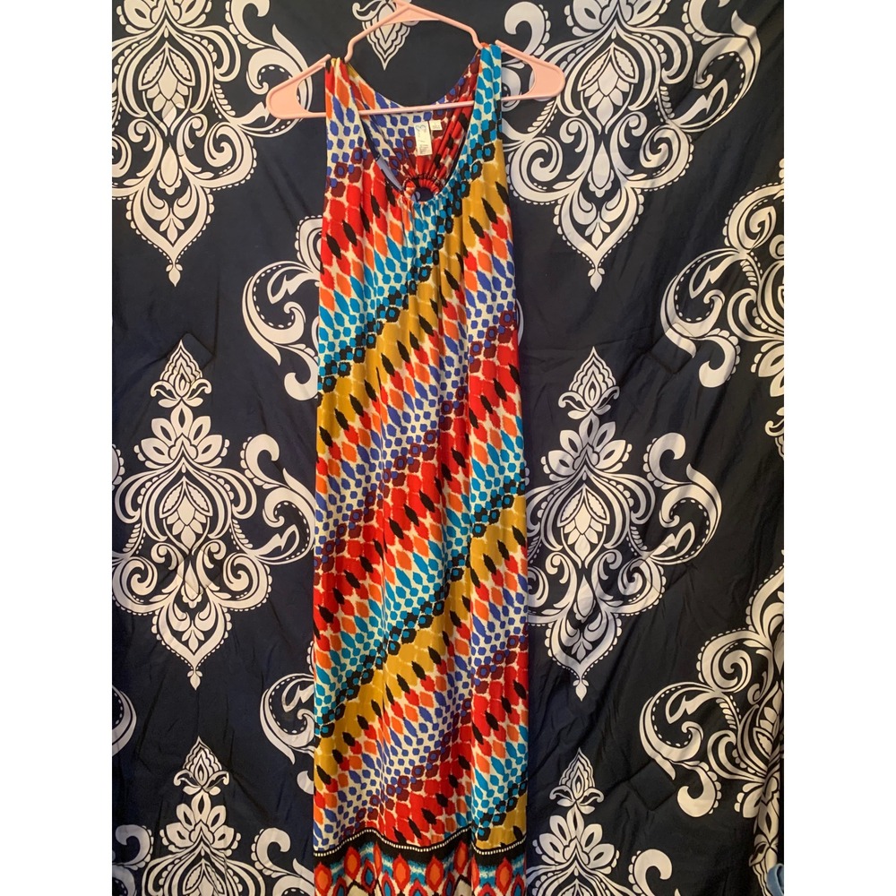 Emma & Michele Womens Multicolor Geometric Ikat Print O-Ring Maxi Dress L